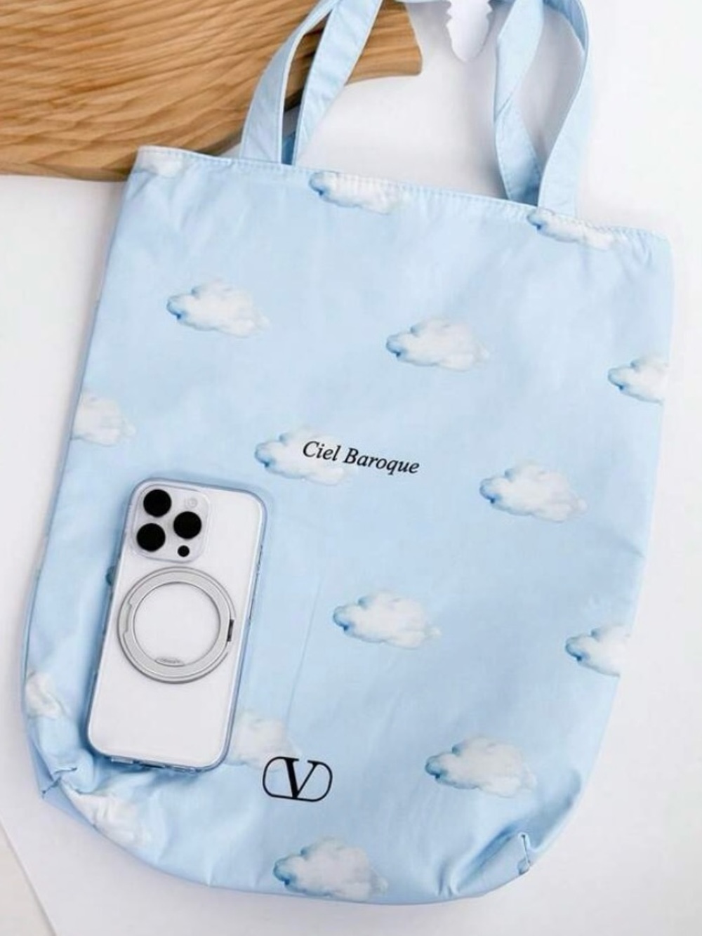 Valentino Garavani Light Blue Cloud-Print Tote